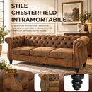 Divano 3 Posti Chesterfield 206x82x76 cm con Seduta Ampia in Tessuto Effetto Pelle Caffè      
