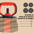 Set Pesi Palestra 4 in 1 30kg Manubri Bilanciere Kettlebell Rosso      