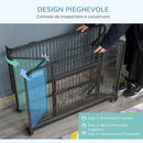 Box Kennel per Cani Pieghevole 94x58x69.5 cm a Doppia Porta con Blocco 4 Ruote e Fondo Rimovibile Grigio      