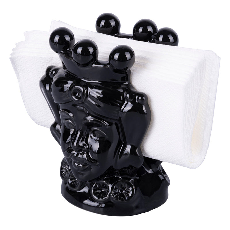 Porta Salviette Testa di Moro 10,6x9,6x13,6 cm  in Ceramica VdE Tivoli 1996 Sicilia