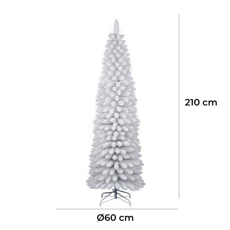 Albero di Natale  Artificiale Slim Floccato Realistico Innevato 210 cm 442 Rami Bianco Effetto Neve 