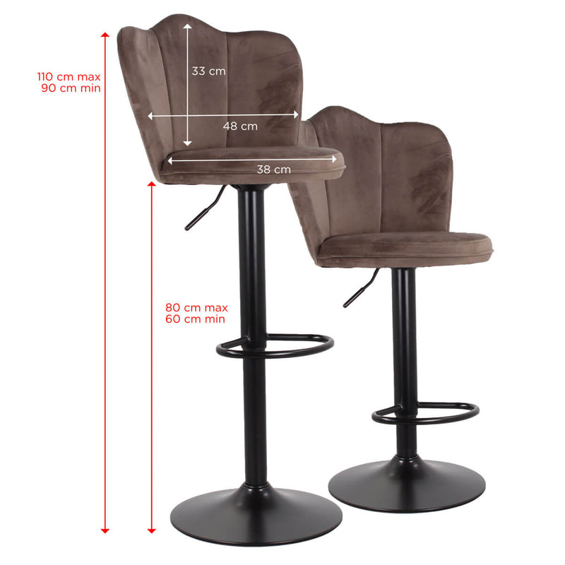 Set 2 Sgabelli 38x38x60/80 cm in Velluto Base Nera Grigio