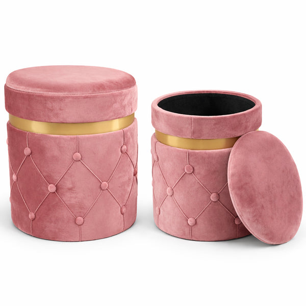 Set 2 Pouf Contenitori 38x44 cm e 31x38 cm con Design Trapuntato in Velluto Rosa prezzo