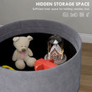 Pouf Contenitore Vellutato da 120 kg max 56x56x42 cm con Vassoio a Ribalta in MDF e Rovere Grigio