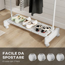 Stendibiancheria Estensibile con Ruote Acciaio Inox e Ripiano Porta Scarpe Bianco      