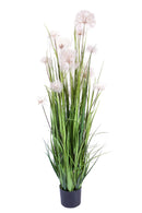 Pianta Artificiale in Vaso con Fiori Soffione su Canna Altezza 152 cm Verde