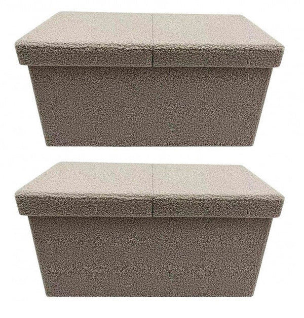 Set 2 Pouf Contenitore 76x38x38 cm Joris in Bouclè Beige online