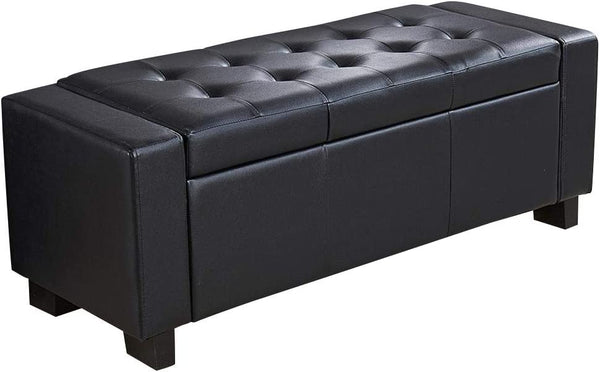 Cassapanca Pouf Contenitore Panca Fondoletto 110x40x40 cm in Legno e Eco Pelle Nero sconto