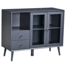 Armadietto 95,5x40x78 cm 2 Ante in Vetro 2 Cassetti e Piano d'Appoggio Grigio