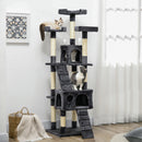 Albero Tiragraffi per Gatti 49x49x173 cm con 3 Posatoi 2 Casette e Giochi Appesi in Legno e Peluche Grigio Scuro      