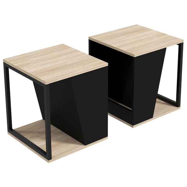 Set da 2 Tavolini da Caffè 40x40x45 cm con Vano Porta Oggetti in Truciolato e Acciaio Nero e Quercia prezzo