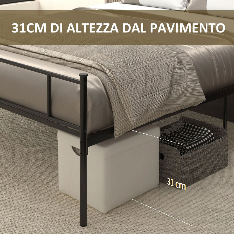 Struttura Letto Una Piazza e Mezzo 140x200 cm in Acciaio con Doghe Integrate Nero