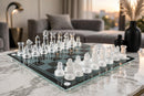 Set Scacchi in Vetro 20 x 20 cm Scacchiera Moderna Gioco Classico con 33 Pezzi Bianco e Nero