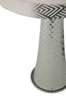 Lampada da Tavolo Tower Argento Ø30x54 cm in Ferro e Tessuto Argento e Bianco      