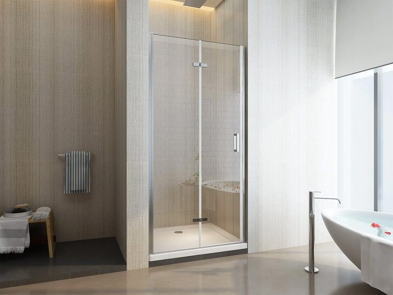 Porta Parete Doccia 1 Anta a Libro in Cristallo Trasparente 6mm H190 Varie Misure