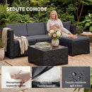 Set 5 Pezzi Salotto da Esterno con Divano Modulare e Tavolino con Piano in Vetro in Rattan PE Grigio      