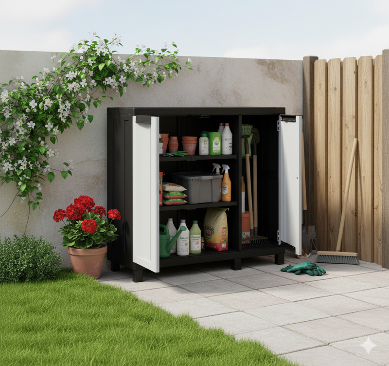 Armadio Modulare da Esterno 102x39x91,5 cm 3 Ante 1 Ripiano in Polipropilene Twist Grigio e Nero