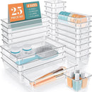 Set 25 Contenitori Organizer per Cassetti in Plastica Trasparente Divisorio Salvaspazio