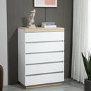 Cassettiera 5 Cassetti Design Minimal 80x40x109 cm Bianco e color Rovere  