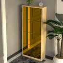 Scarpiera Slim 4 Ante a Ribalta 63x24x150 cm con Frontali a Specchio e Maniglie Integrate in Legno Marrone      