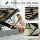 Letto a 1 Piazza e Mezza Contenitore 195x141x106 cm con Spazio a Scomparsa e Testiera Vellutata a Trapunta in Legno e Metallo Grigio      