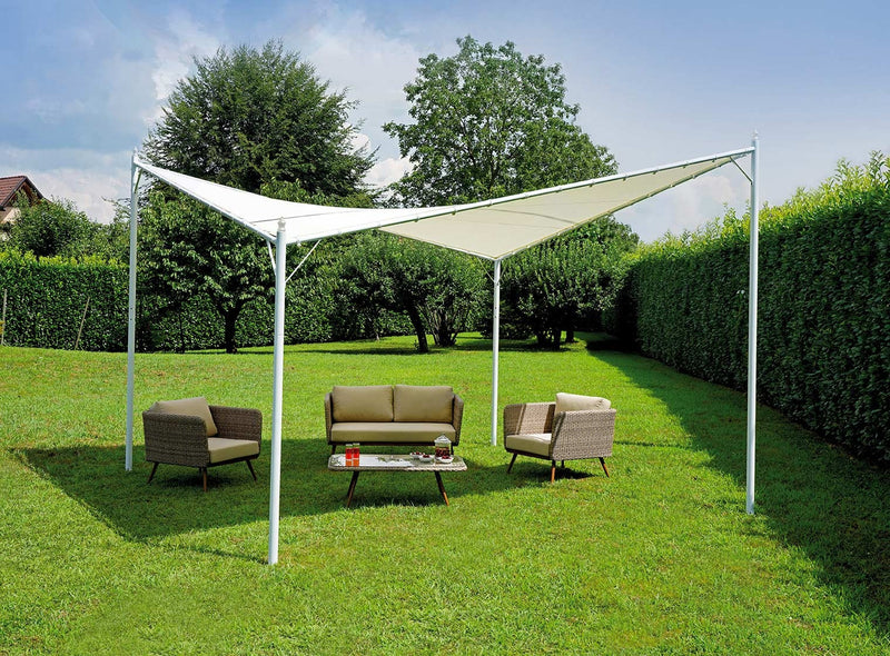 Gazebo a Vela Ombreggiante da Giardino in Ferro 4x4m Vorghini Butterfly Bianca