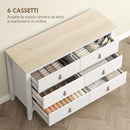 Cassettiera per Camera da Letto a 6 Cassetti 120x40x78 cm con Maniglie in Finta Pelle in Legno Bianco  