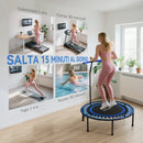 Trampolino Fitness Ø145 cm con Manubrio Regolabile su 5 Posizioni 36 Molle Bungee e Capacità 150 kg Telaio in Acciaio Blu      