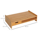 Supporto Monitor con Spazio per Mouse e Tastiera e Ripiano con Cubo Portaoggetti 49x25,5x11,5 cm in Bambù 