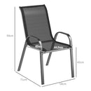 Set 4 Sedie da Giardino 54x71x93 cm Impilabili in Acciaio e Tessuto a Rete Traspirante Nero   