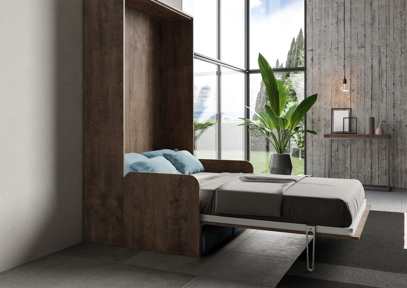 Letto Matrimoniale Francese A Scomparsa 140 Kentaro Con Divano Noce e Azzurro      