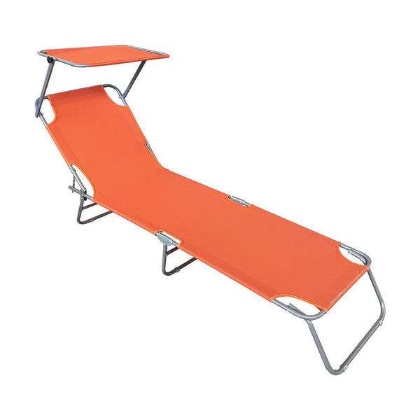 Lettino Prendisole Pieghevole con Schienale Regolabile e Parasole Arancio prezzo