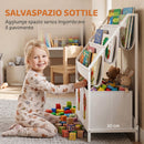 Libreria Montessoriana per Bambini 3-8 Anni 60x30x76 cm con 4 Ripiani e 2 Contenitori con Stampa di Leone in Truciolato Bianco      