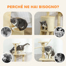 Albero Tiragraffi per Gatti 60x35x134 cm con Casetta Trespolo Piattaforme e 4 Topolini Appesi in Truciolato e Sisal Beige      