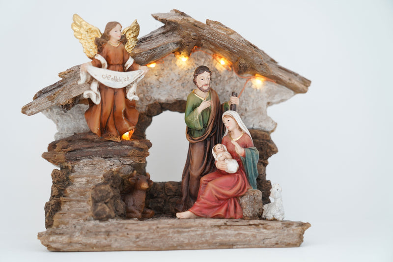 Natività Decorativa con Capanna 20h cm con Luci