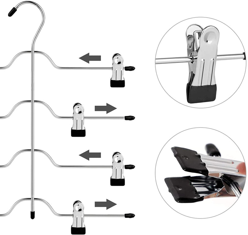 Set 3 Grucce Multiple in Metallo Appendiabiti Salvaspazio con Pinze a 4 Livelli