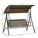 Dondolo da Giardino 3 Posti 172x110x153 cm con Copertura Regolabile in Acciaio e Poliestere Marrone e Grigio  