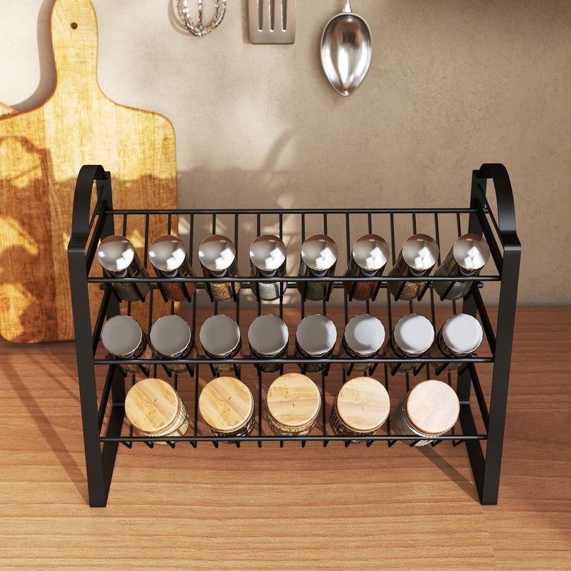 Portaspezie da Cucina a 3 Livelli 39,5x18x33 cm con Ripiani Inclinati in Metallo Nero   