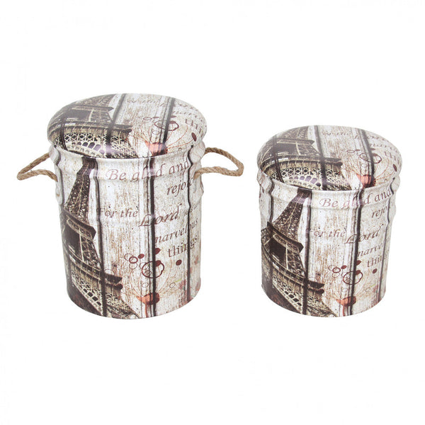 online Set 2 Pouf Contenitore Tondo in MDF Torre Eiffel