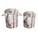 Set 2 Pouf Contenitore Tondo in MDF Torre Eiffel