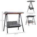 Dondolo da Giardino 2 Posti 144x117x173 cm con Tettuccio Regolabile e Cuscini in Acciaio e Poliestere Grigio 