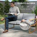 Set 4 Pezzi da Esterno Divanetto 2 Poltrone e Tavolino con Piano in Vetro in Alluminio e Fibra Grigio e color Legno   