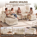 Divano Modulare a U 4 Posti 306x153x85 cm con 2 Pouf Contenitori e 4 Cuscini in Velluto a Coste Bianco Crema      