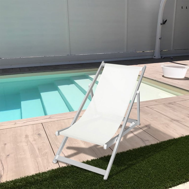 Sedia Sdraio Pieghevole 3 Posizioni in Alluminio e Textilene Bianco