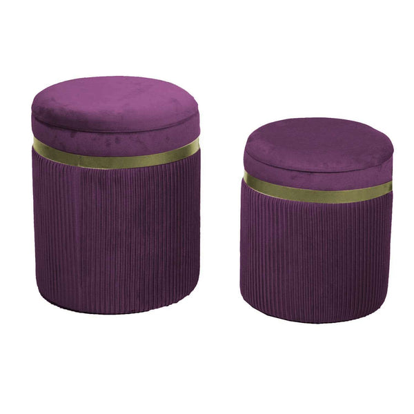 Set 2 Pouf Contenitore Ø35 cm e Ø39 cm in Tessuto Velluto Viola online