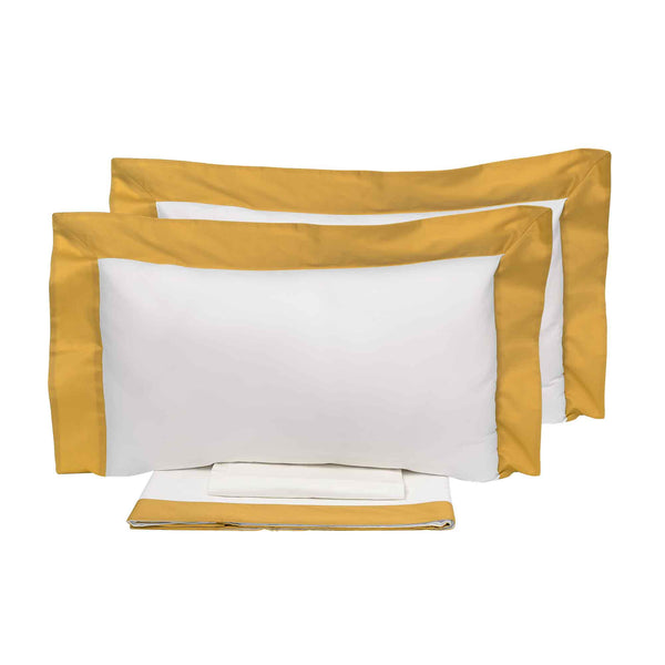 Set Lenzuola Sopra Sotto e Federe Bordi in Raso Garrini Eveline Avorio/Oro Varie Misure prezzo