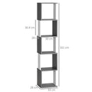 Libreria Moderna Salvaspazio a 5 Ripiani 33x28x161 cm in Legno Grigio e Bianco