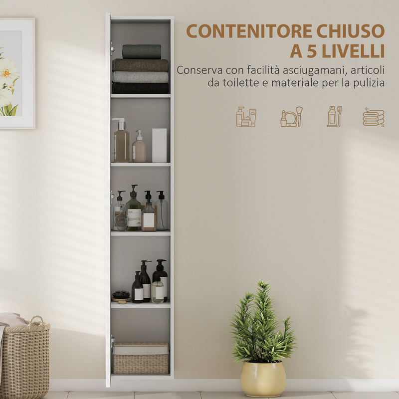 Mobile Bagno Sospeso a Colonna 30x31.5x160 cm con Ripiani Regolabili e Chiusura Soft Close in MDF Bianco      