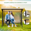 Dondolo 3 Posti da Giardino 208x121x172 cm in Metallo e Tessuto Beige