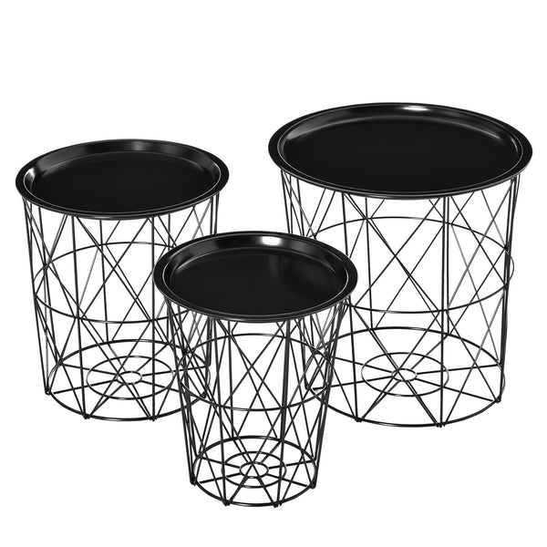 Set 3 Tavolini Ripiano Rimovibile in Acciaio Nero sconto